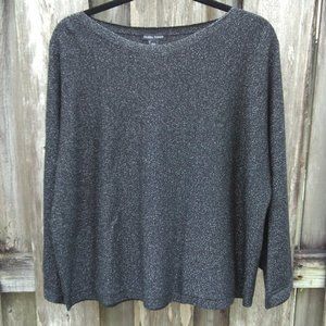 Eileen Fisher black metallic boat neck top  Medium